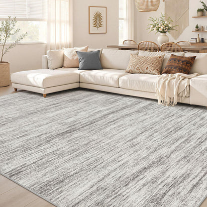 Nakagishi 10X14 Area Rugs for Living Room: Washable Modern Abstract Rug with Non-Slip Silicone Backing Low Pile Soft Carpet for Bedroom & Dining Decor Ideal for Families with Kids and Pets-Brown
