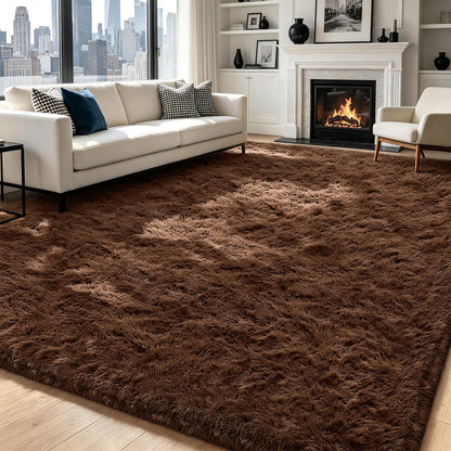Beige 8x10 Area Rugs for Living Room, Fluffy Shag Rug Large Bedroom Carpet