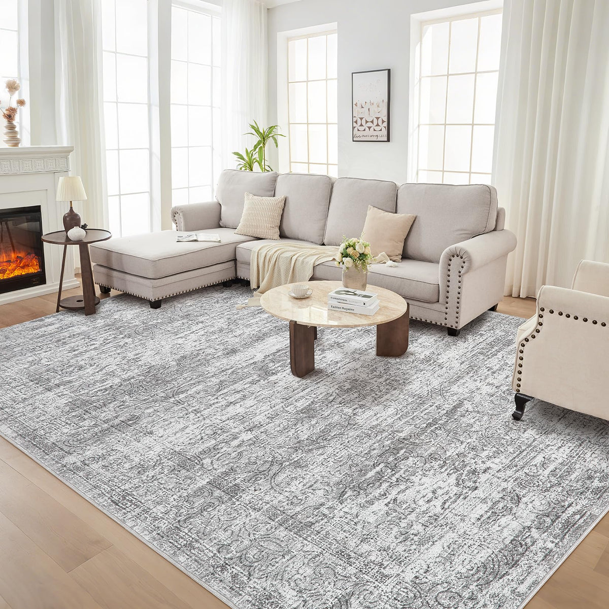 DMOYEST Area Rug Living Room Rugs 9x12 Washable Abstract Grey Carpet