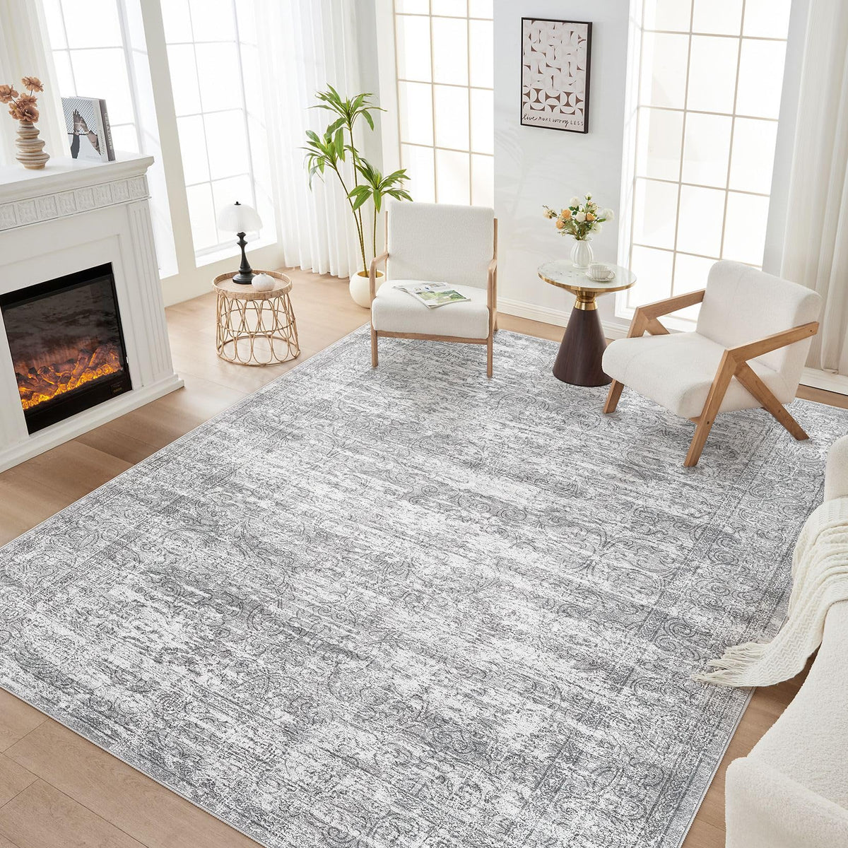 DMOYEST Area Rug Living Room Rugs 9x12 Washable Abstract Grey Carpet