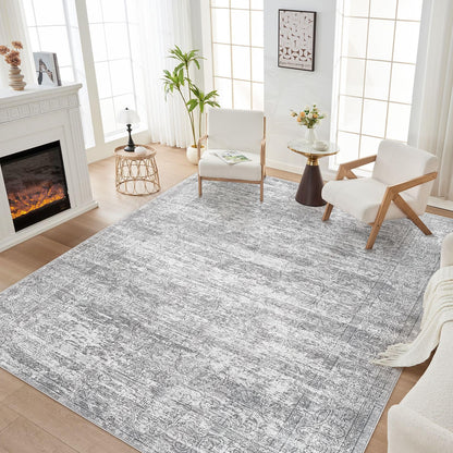 DMOYEST Area Rug Living Room Rugs 9x12 Washable Abstract Grey Carpet