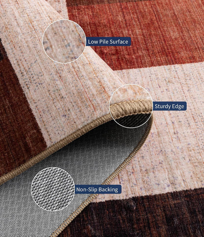YIHOUSE Brown Modern 5x7 Area Rugs for Living Room, Washable Geometric Patchwork Rug for Bedroom Playroom Non Slip Low Pile, Southwestern Rustic Throw Carpet for Entryway Home Office