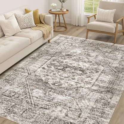 cotiled 9x12 Area Rug for Living Room, Washable, Traditional, Beige