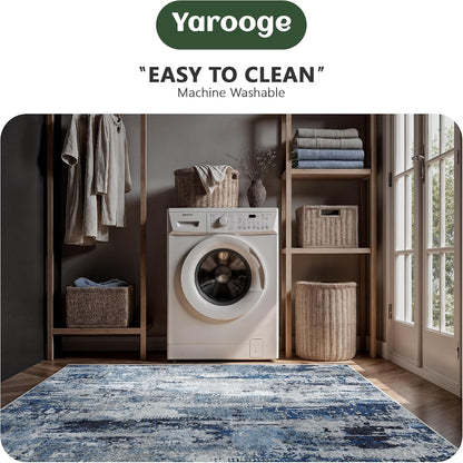 8x10 Area Rugs, Abstract Morden Soft Washable Rug, Non-Slip Low Pile Rugs for Living Room, Bedroom, Dining Room, Home, Office(Ocean Blue)