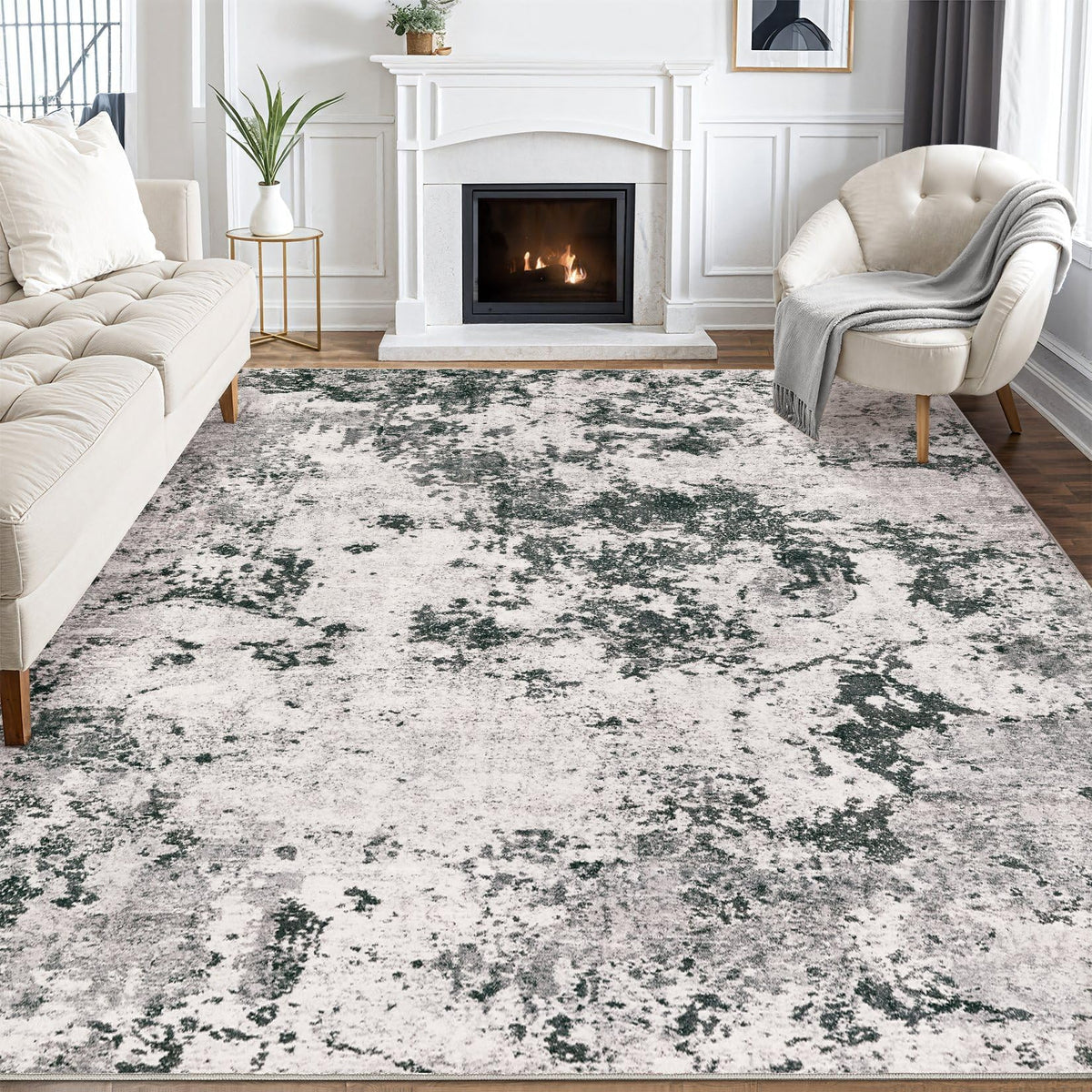 8x10 Area Rugs Living Room Abstract Washable Rug, Gold Brown