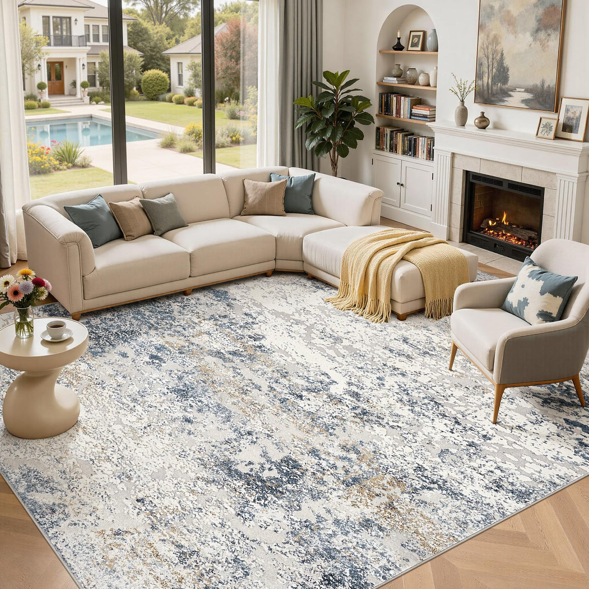 DMOYEST Area Rug Living Room Rugs 9x12 Washable Abstract Grey Carpet