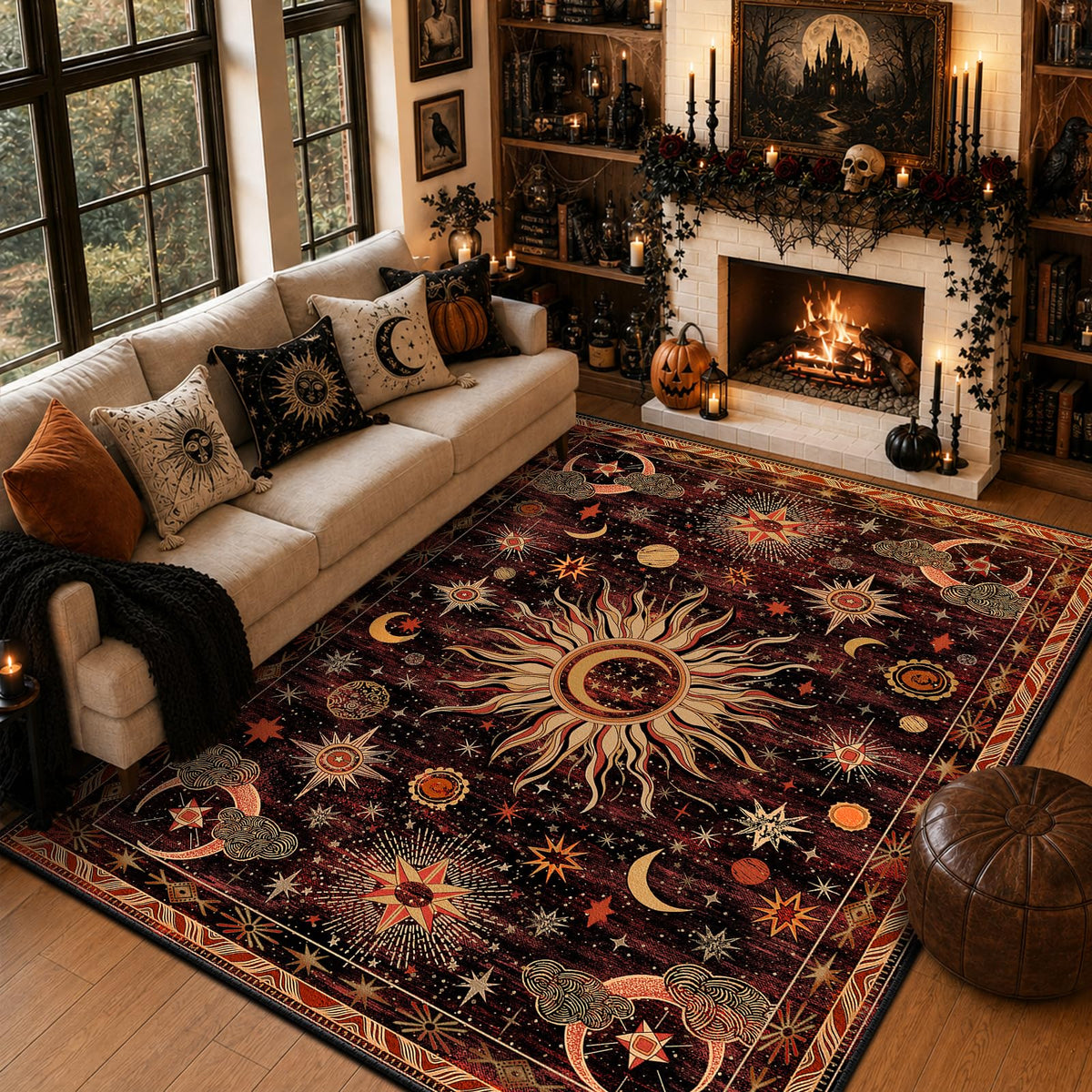 Vacuum-Friendly, 8x10 Washable Area Rug, Black Gold Beige Red