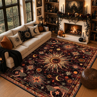 Vacuum-Friendly, 8x10 Washable Area Rug, Black Gold Beige Red