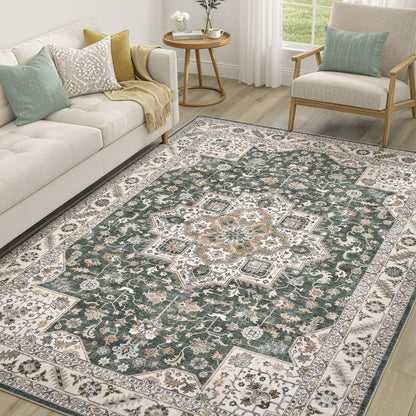 cotiled 9x12 Area Rug for Living Room, Washable, Traditional, Beige