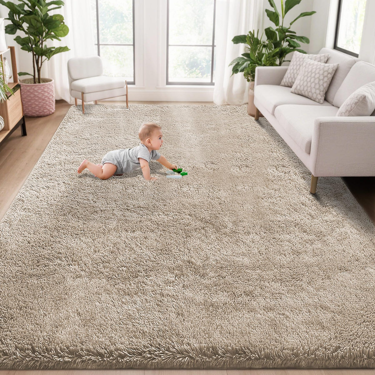 8x10 Area Rugs for Living Room: Fluffy Shag Soft Washable Rug Large Fuzzy Plush Indoor Carpet for Bedroom Nursery Playroom Kids Girls Boys Room (Black, 8'x10')