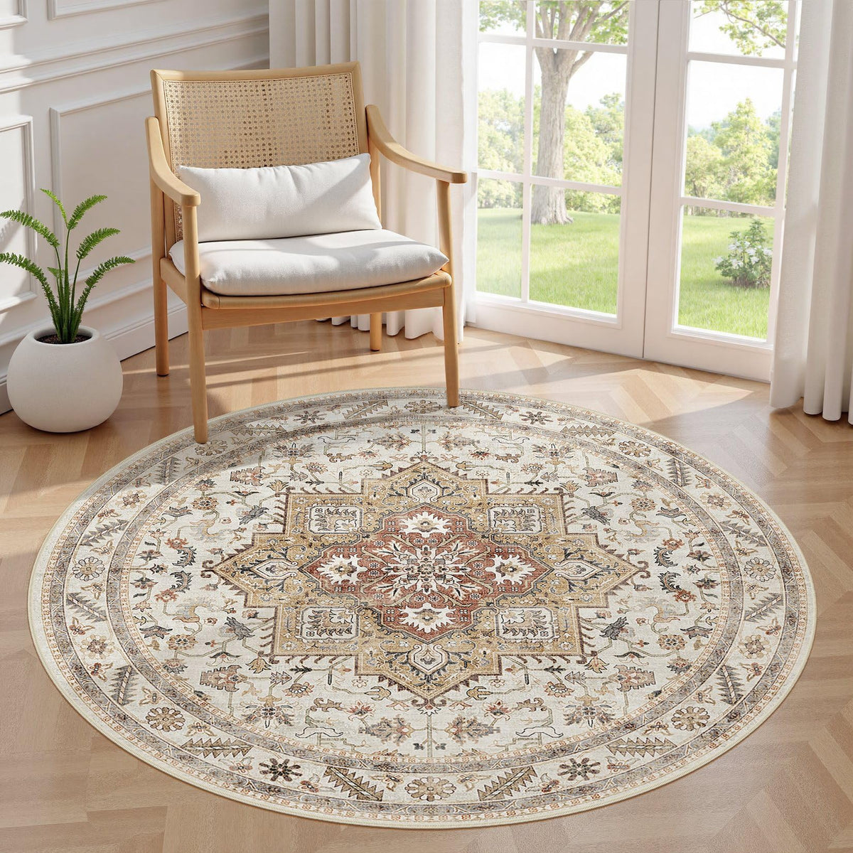 cotiled 9x12 Area Rug for Living Room, Washable, Traditional, Beige