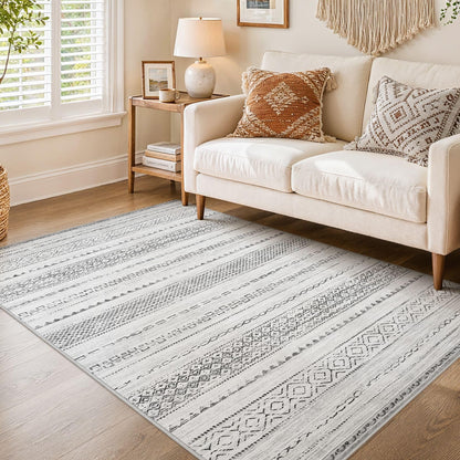 Nakagishi 10X14 Area Rugs for Living Room: Washable Modern Abstract Rug with Non-Slip Silicone Backing Low Pile Soft Carpet for Bedroom & Dining Decor Ideal for Families with Kids and Pets-Brown