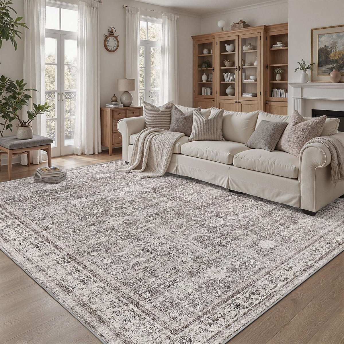 DCX 8x10 Area Rug Living Room: Washable Botanical Carpet Blue and Green
