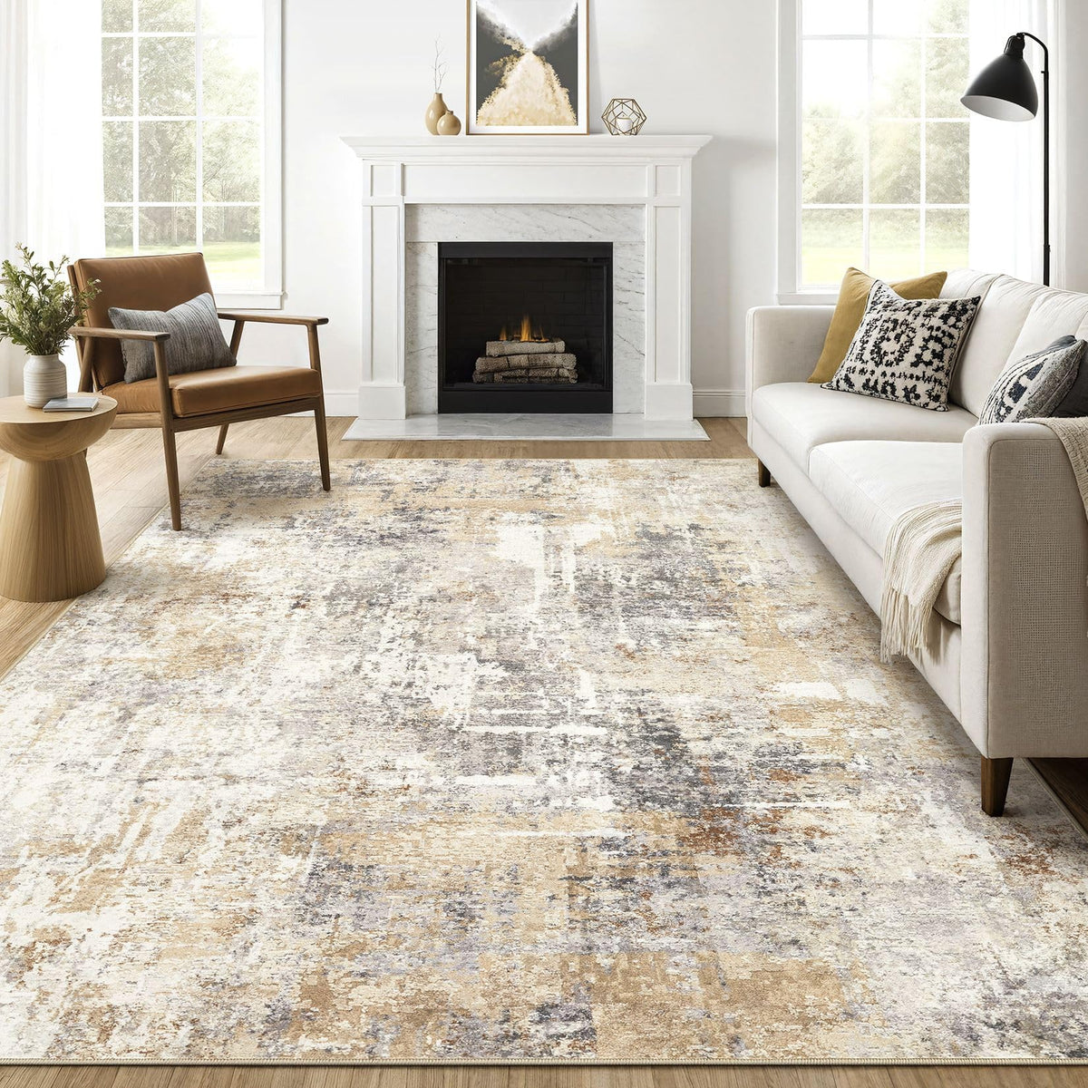 LOONGRUG 6x9 Area Rugs Washable Neutral Modern Abstract Living Room Rug