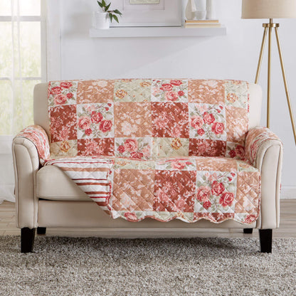 Great Bay Home Reversible Patchwork Sofa Cover - Washable Slipcover Furniture Protector with Elastic Straps - Perfect for Kids & Pets - Box-Stitched Detail (Taupe)