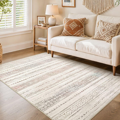Nakagishi 10X14 Area Rugs for Living Room: Washable Modern Abstract Rug with Non-Slip Silicone Backing Low Pile Soft Carpet for Bedroom & Dining Decor Ideal for Families with Kids and Pets-Brown
