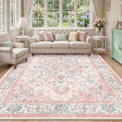 CAPALOCA 5x7 Washable Nursery Girls Low Pile Area Rug Pink
