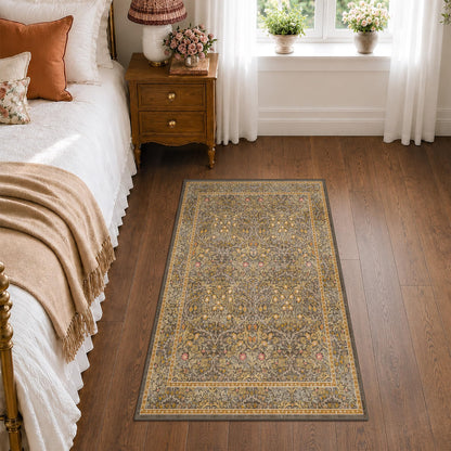 Floral Dark Green Washable Area Rugs 8x10, Vintage Living Room Rug
