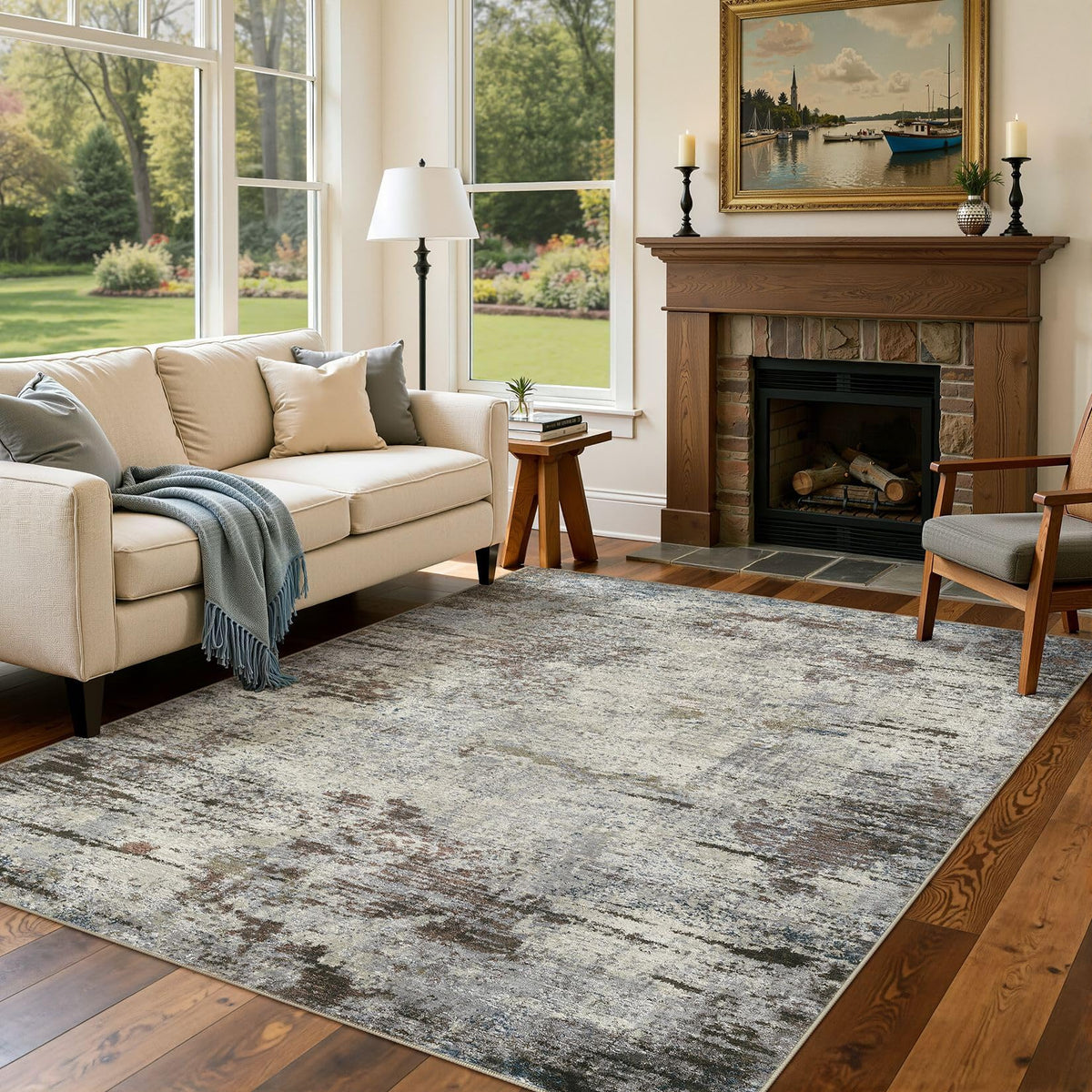 DMOYEST Area Rug Living Room Rugs 9x12 Washable Abstract Grey Carpet