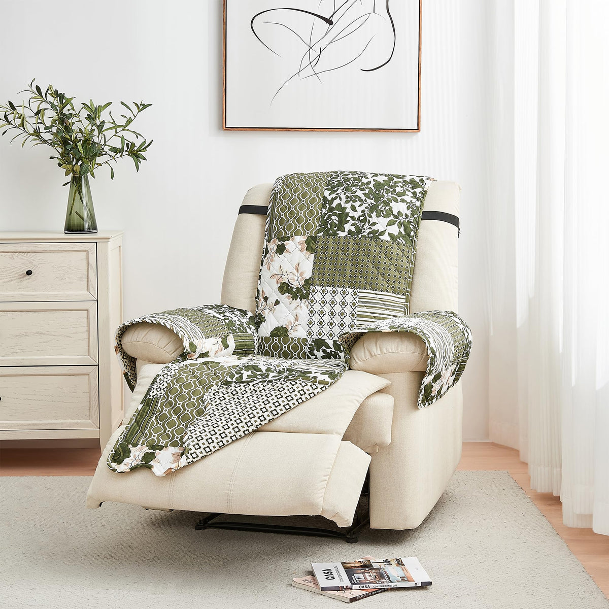 Great Bay Home Reversible Patchwork Sofa Cover - Washable Slipcover Furniture Protector with Elastic Straps - Perfect for Kids & Pets - Box-Stitched Detail (Taupe)