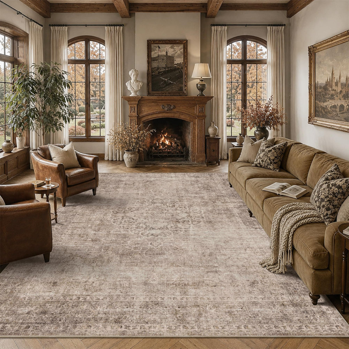 HelloTree 5x7 Vintage Washable Non-Slip Living Room Area Rug