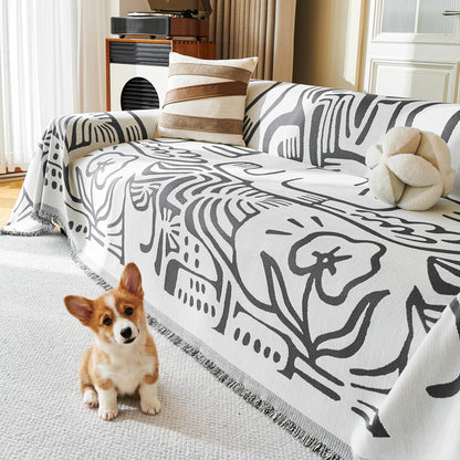 MYSKY HOME Sofa Covers for 2 Cushion Couch L Shaped Couch Cover Washable Couch Cover with Tassels Boho Couch Covers Non Slip Super Universal Soft Sofa Slipcover for Kids, Dogs, Pets, 71"x118", White