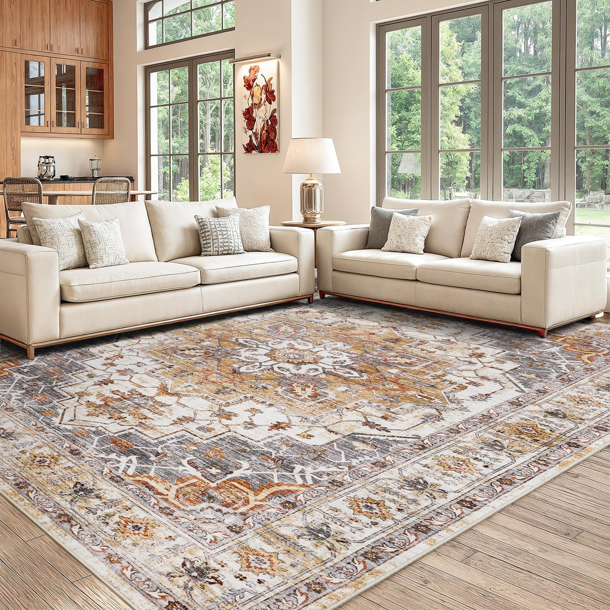 befbee 8x10 Area Rugs for Living Room, Washable Vintage Non Slip Rug