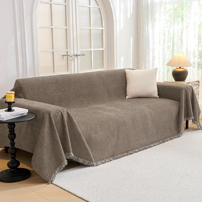 MYSKY HOME Sofa Covers for 2 Cushion Couch L Shaped Couch Cover Washable Couch Cover with Tassels Boho Couch Covers Non Slip Super Universal Soft Sofa Slipcover for Kids, Dogs, Pets, 71"x118", White