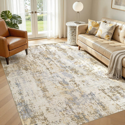 8x10 Area Rugs Living Room Abstract Washable Rug, Gold Brown