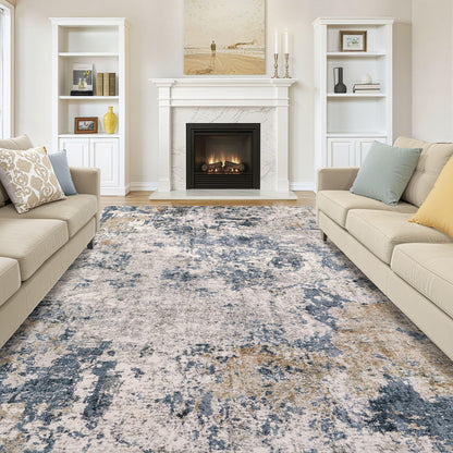 8x10 Area Rugs Living Room Abstract Washable Rug, Gold Brown