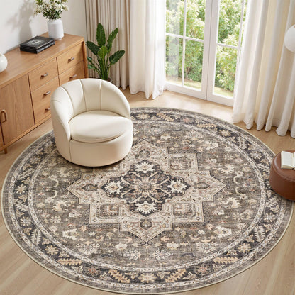 cotiled 9x12 Area Rug for Living Room, Washable, Traditional, Beige