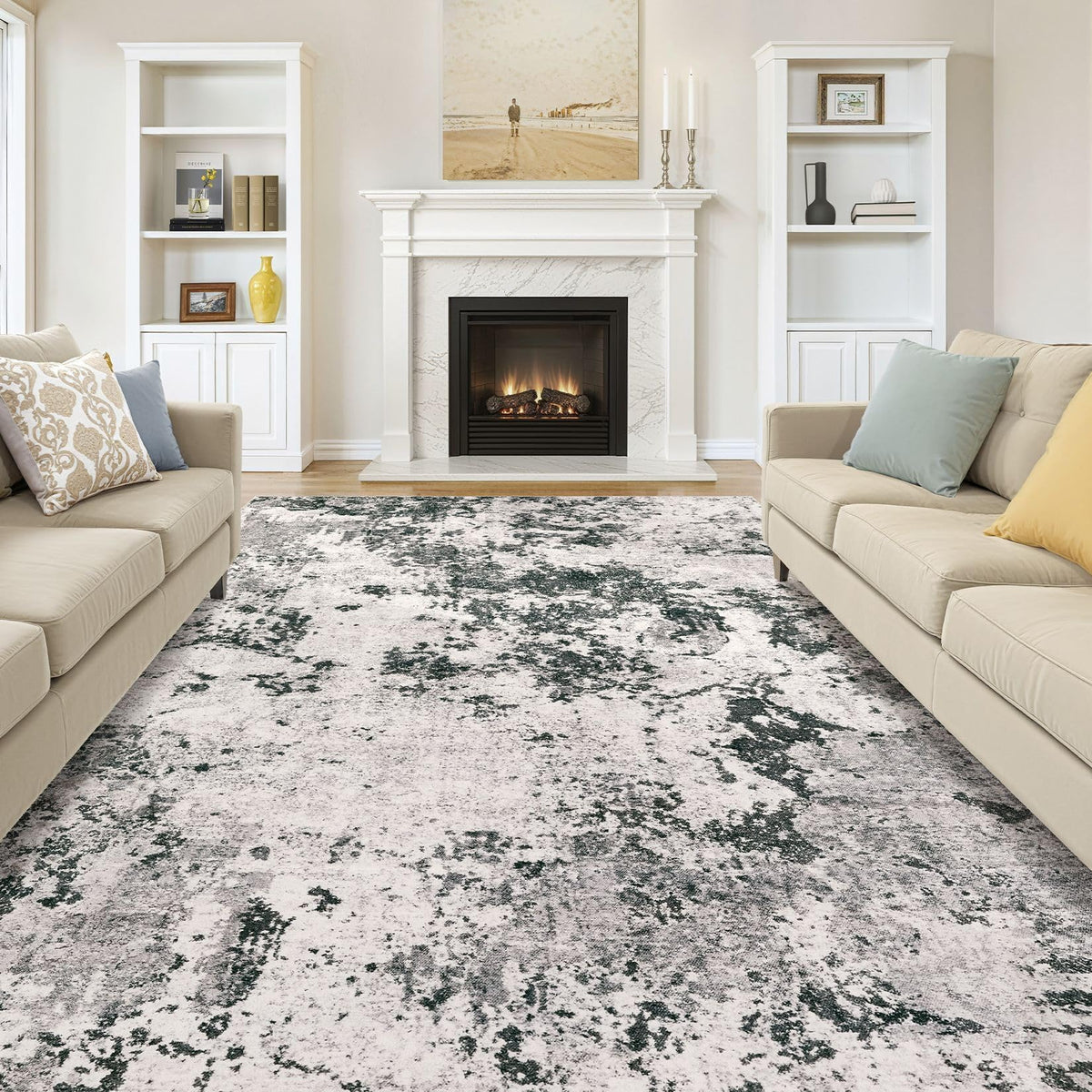 8x10 Area Rugs Living Room Abstract Washable Rug, Gold Brown