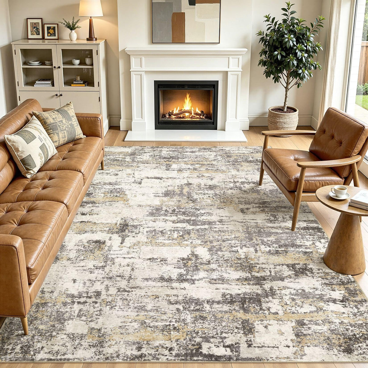 8x10 Area Rugs Living Room Abstract Washable Rug, Gold Brown