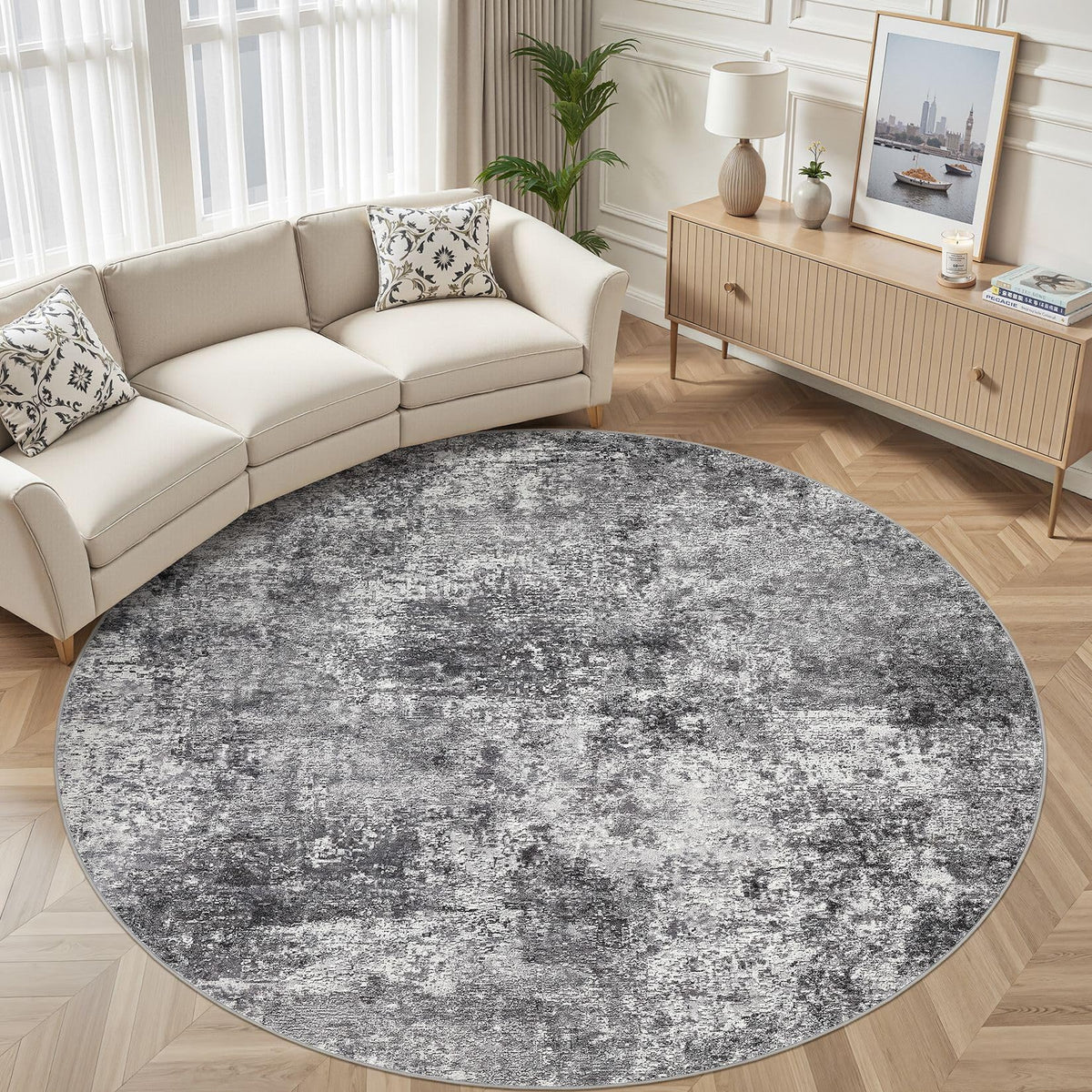 DMOYEST Area Rug Living Room Rugs 9x12 Washable Abstract Grey Carpet