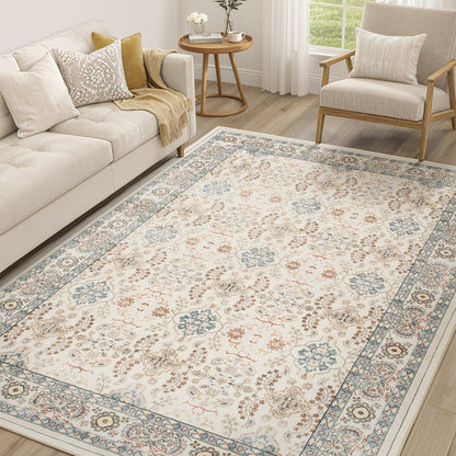 cotiled 9x12 Area Rug for Living Room, Washable, Traditional, Beige