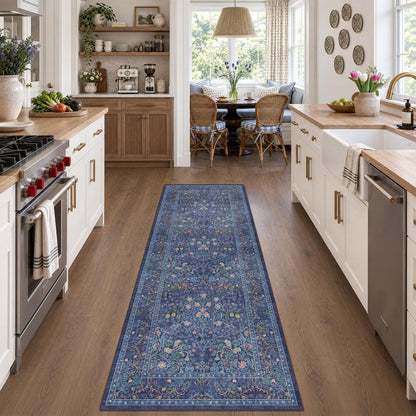 Floral Dark Green Washable Area Rugs 8x10, Vintage Living Room Rug