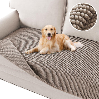 H.VERSAILTEX Plush Chenille Dog Bed Cover Thick Soft Sofa Cover for 3 Cushion Couch Anti Slip Couch Cover Furniture Protector for Dog, Pet, Cat (35" x 82", Ivory)