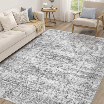 cotiled 9x12 Area Rug for Living Room, Washable, Traditional, Beige