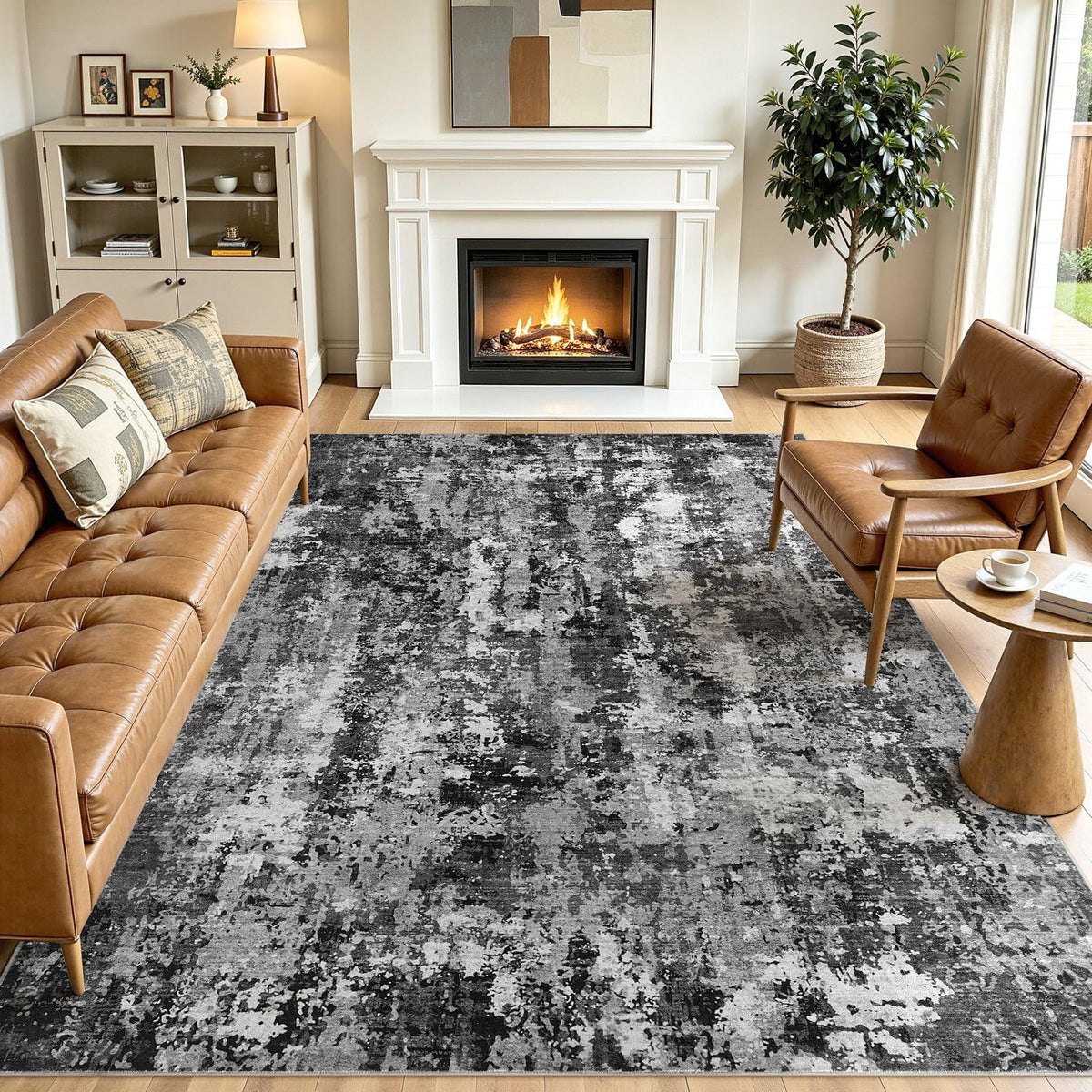 8x10 Area Rugs Living Room Abstract Washable Rug, Gold Brown