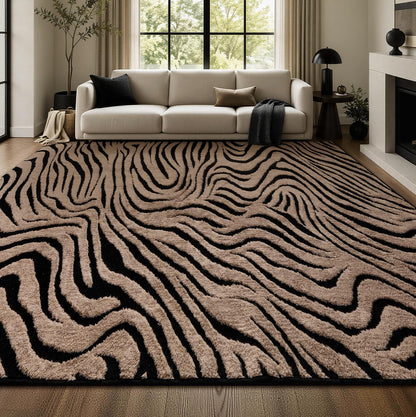 YIHOUSE 5×7 Ft Area Rugs for Living Room: Modern Washable Rug - Abstract Black and Cream White Rug for Bedroom Dining Room Office Playroom Nursery Home Decor - Nonslip Non-Shedding Striped Rugs