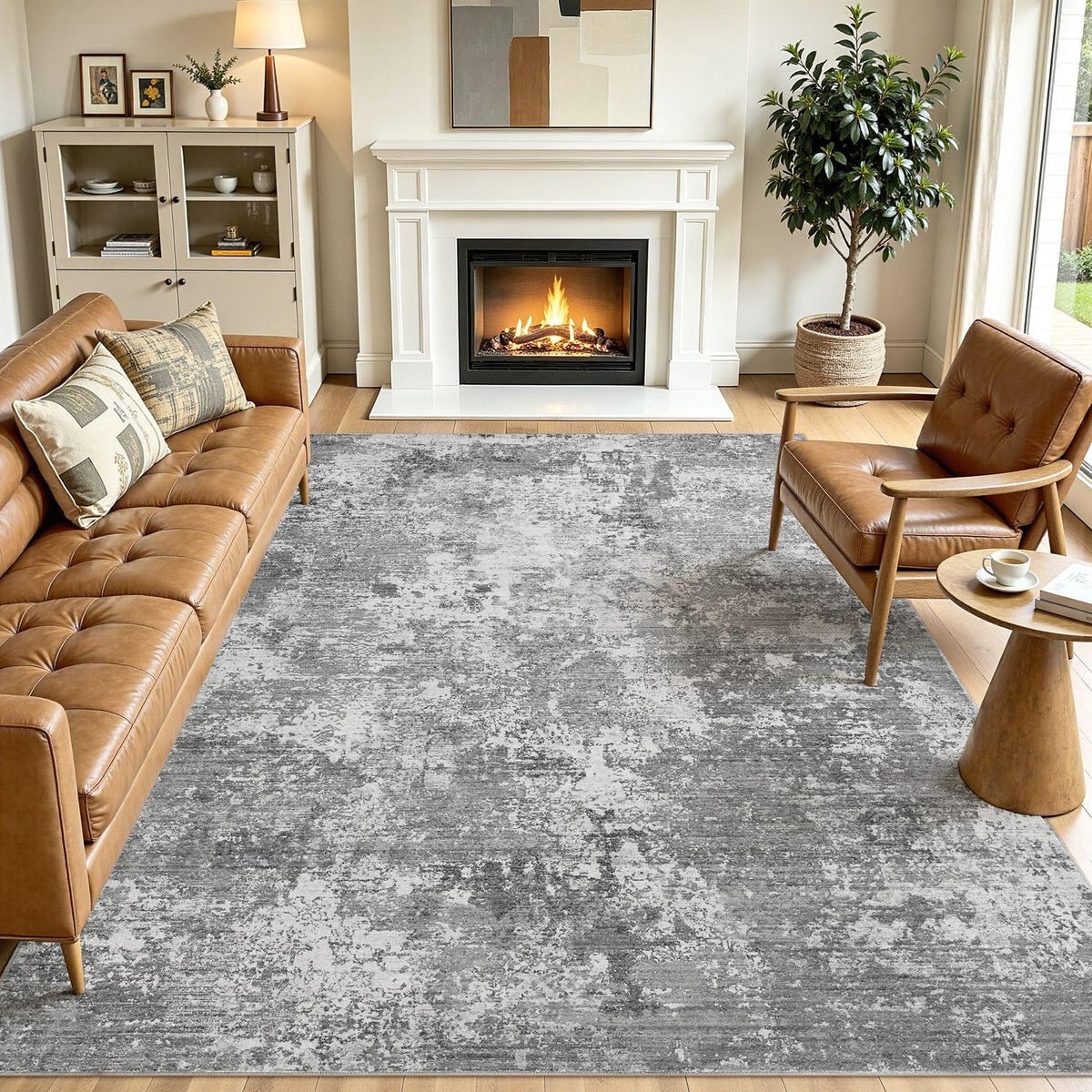 8x10 Area Rugs Living Room Abstract Washable Rug, Gold Brown