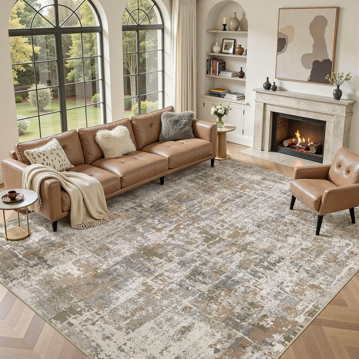 DMOYEST Area Rug Living Room Rugs 9x12 Washable Abstract Grey Carpet