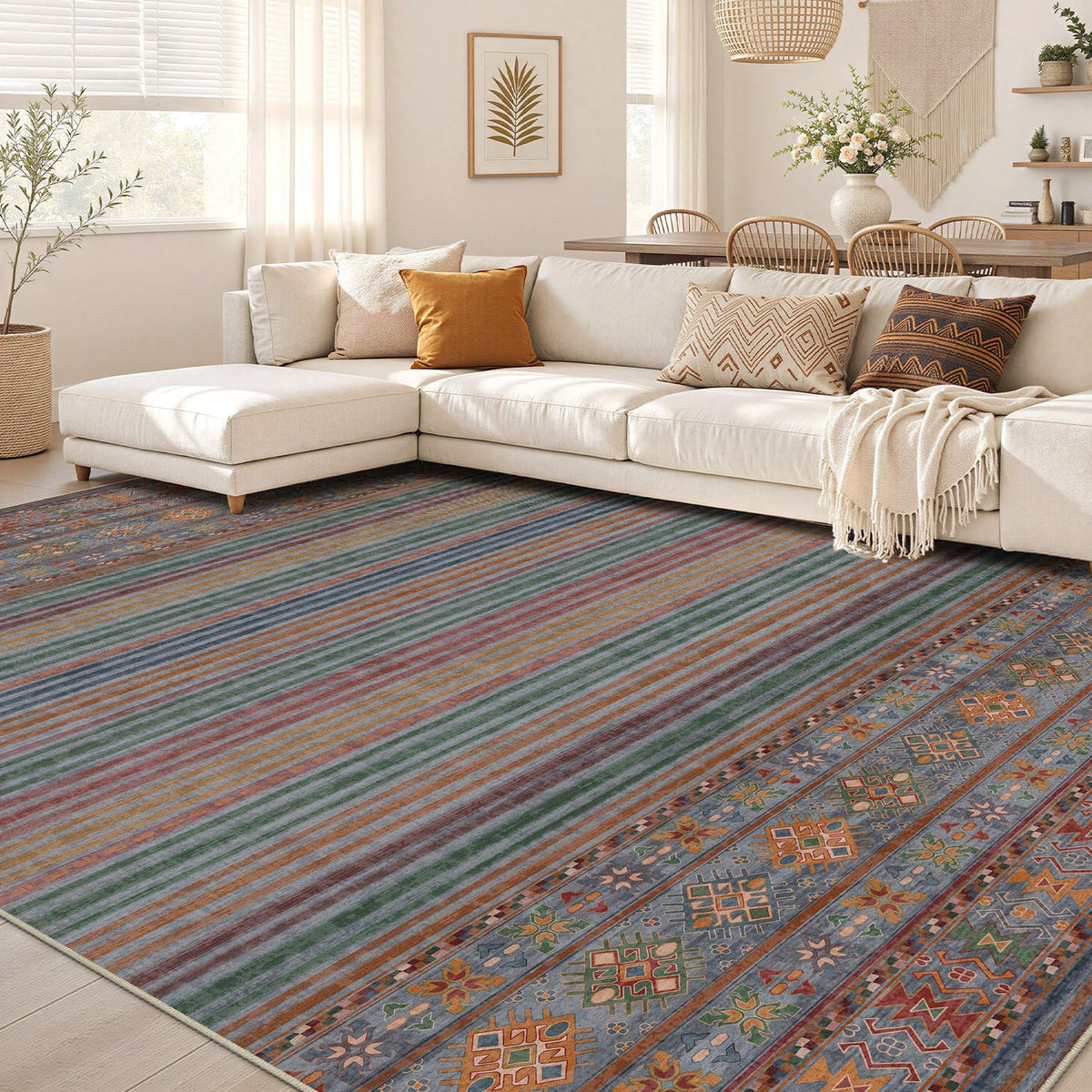 Nakagishi 10X14 Area Rugs for Living Room: Washable Modern Abstract Rug with Non-Slip Silicone Backing Low Pile Soft Carpet for Bedroom & Dining Decor Ideal for Families with Kids and Pets-Brown