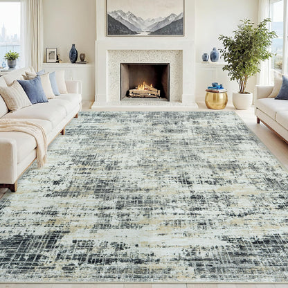 8x10 Washable Area Rug for Living Room Bedroom: Non-Slip Modern White Gray