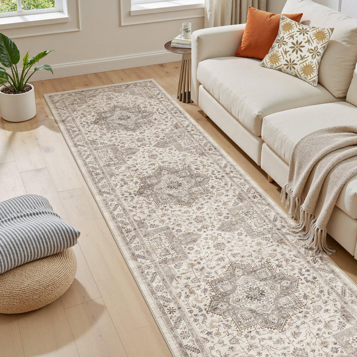 cotiled 9x12 Area Rug for Living Room, Washable, Traditional, Beige