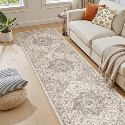 cotiled 9x12 Area Rug for Living Room, Washable, Traditional, Beige