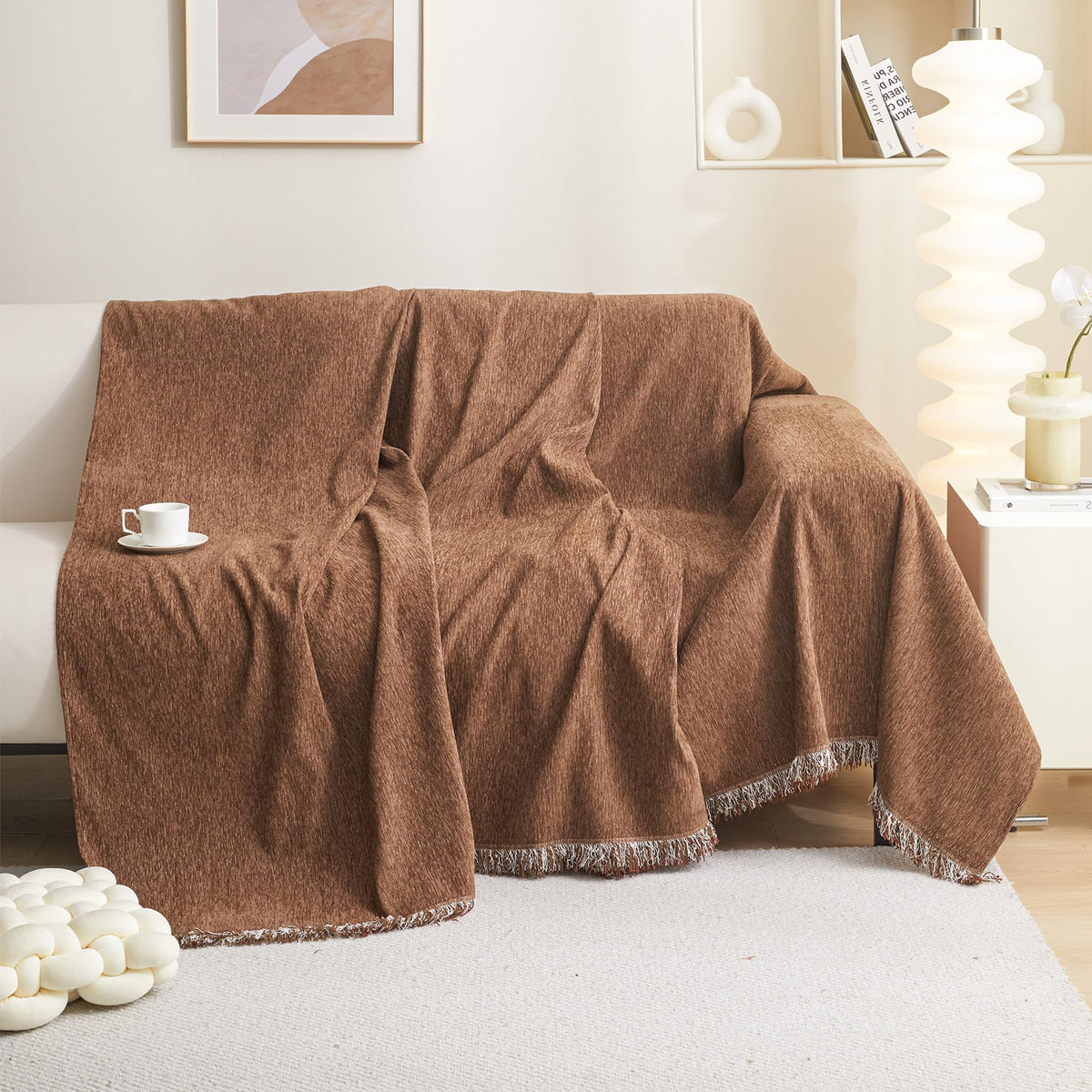 MEETSKY Couch Cover Sofa Covers Couch Covers for 3 Cushion Couch Sofa Pet Friendly, L Shaped Sectional Sofa Covers Washable Simply Put Sofa Throw Cover for Dogs, 91" x 134", Beige