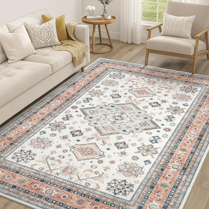 cotiled 9x12 Area Rug for Living Room, Washable, Traditional, Beige
