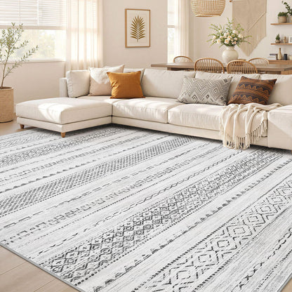 Nakagishi 10X14 Area Rugs for Living Room: Washable Modern Abstract Rug with Non-Slip Silicone Backing Low Pile Soft Carpet for Bedroom & Dining Decor Ideal for Families with Kids and Pets-Brown