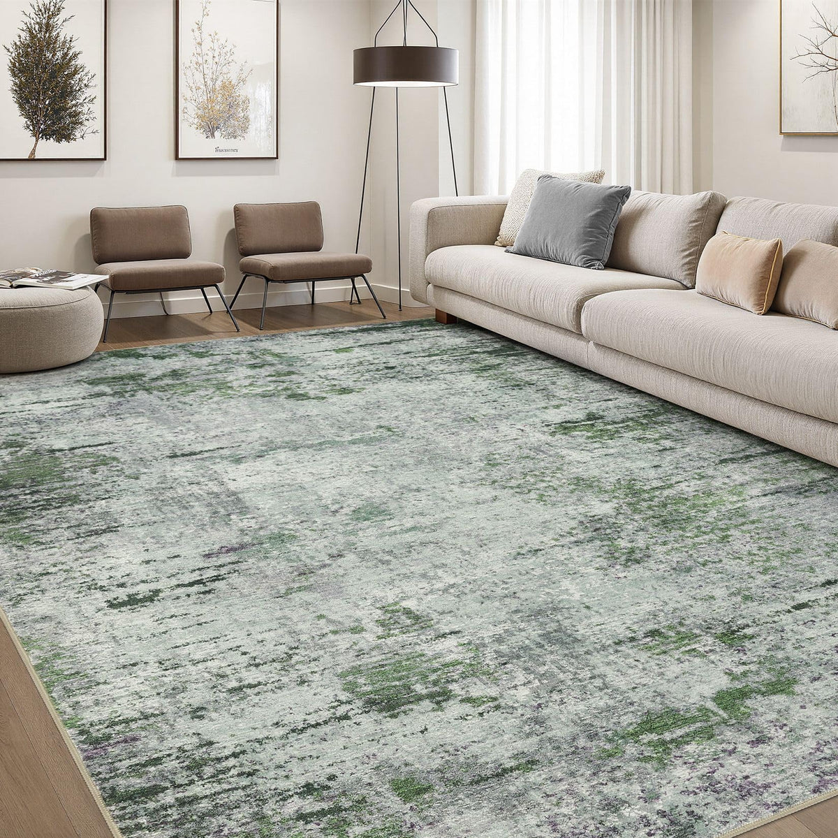 DMOYEST Area Rug Living Room Rugs 9x12 Washable Abstract Grey Carpet